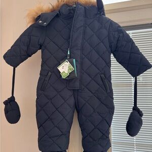 Mackage Black Quilted Kids One Piece with Fur Trim